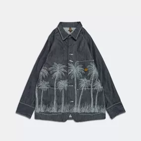 12oz PALM TREE Jacquard Denim CACTUS Coverall - Indigo