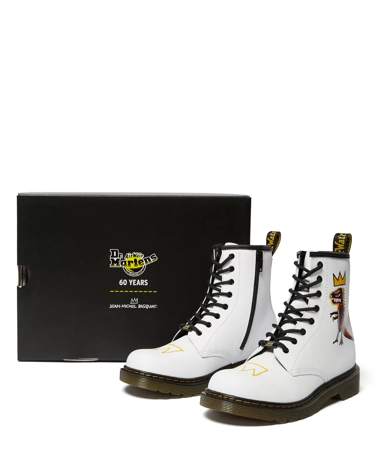 1460 BASQUIAT JUNIOR KID’S WHITE HYDRO LEATHER LACE UP BOOTS