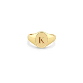 14k Engraved Initial Oval Signet Ring