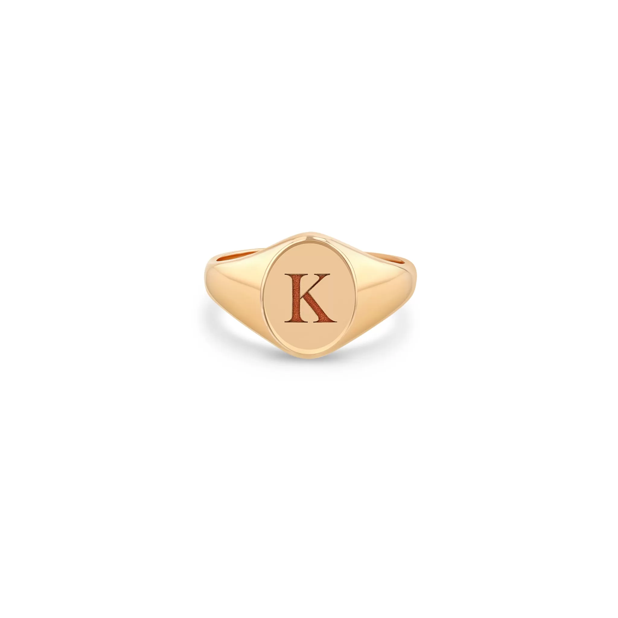 14k Engraved Initial Oval Signet Ring