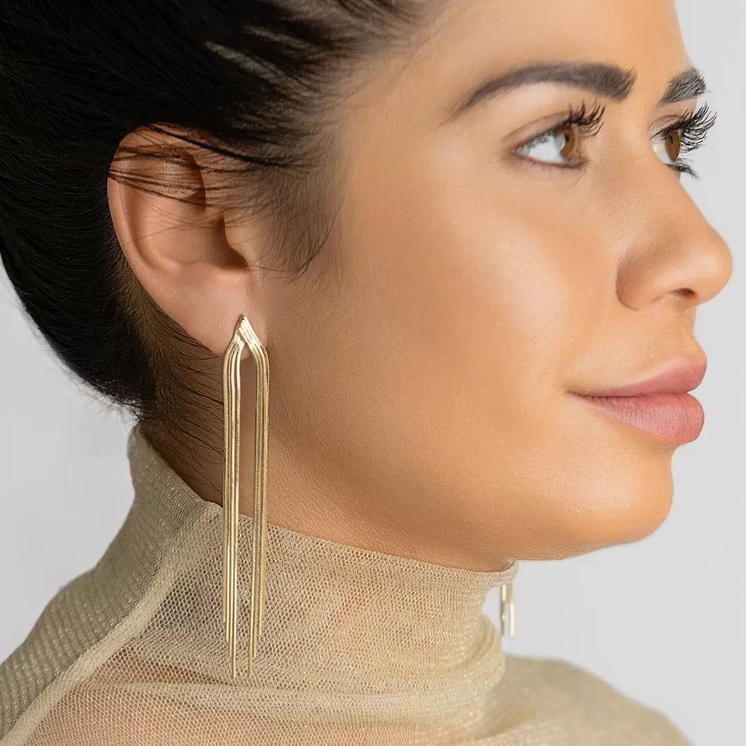 14K Gold Plated Multi-Strand Slinky Drop Earrings