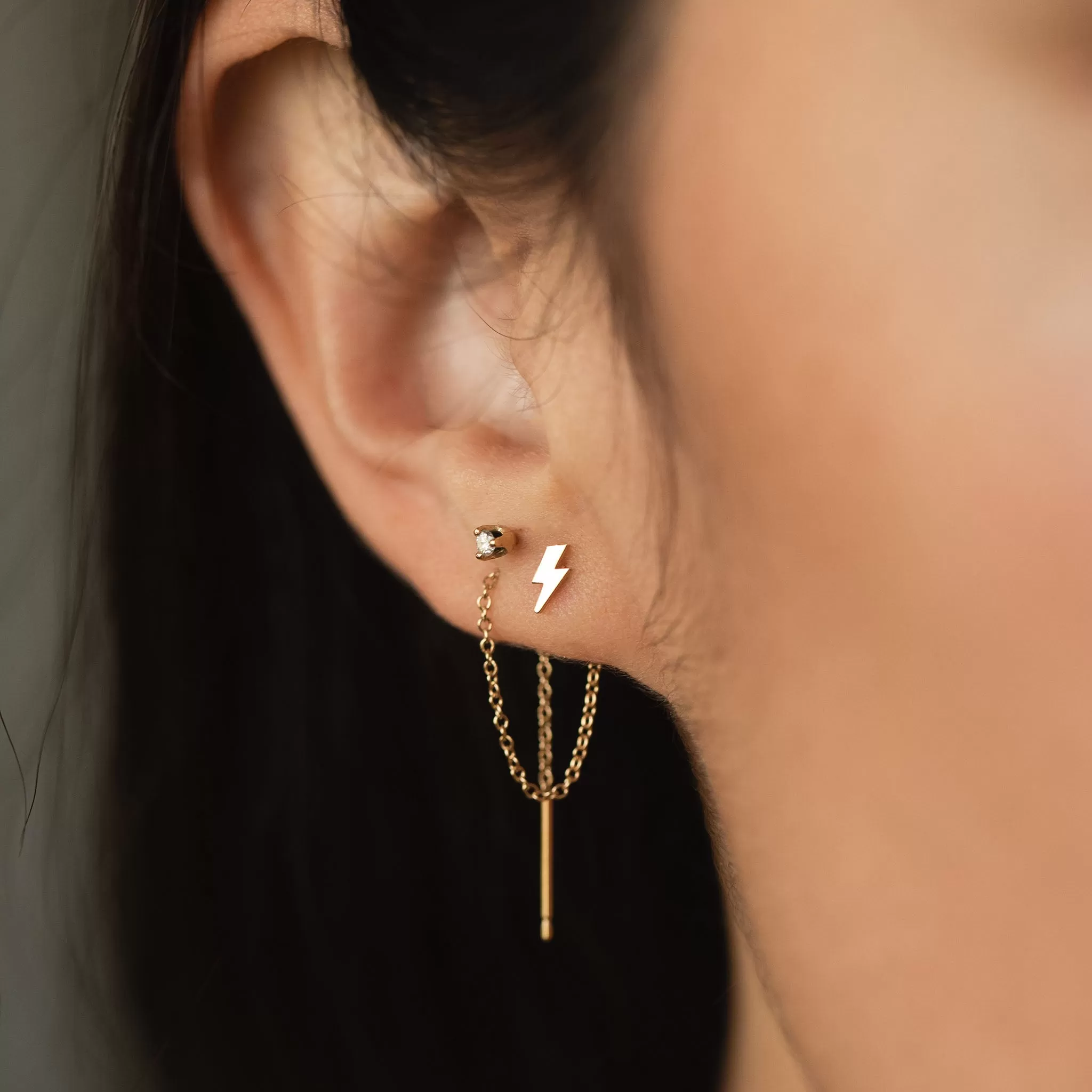 14k Itty Bitty Lightning Bolt Threader Earrings