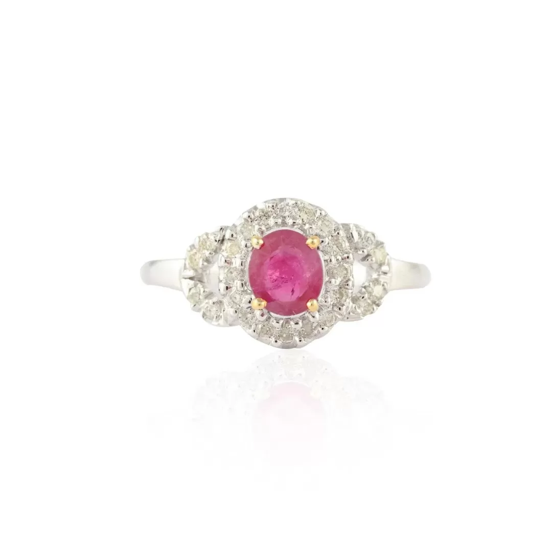 14K White Gold Ruby And Diamond Statement Ring