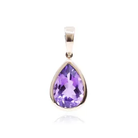 14K YELLOW GOLD BEZEL-SET TEARDROP AMETHYST PENDANT