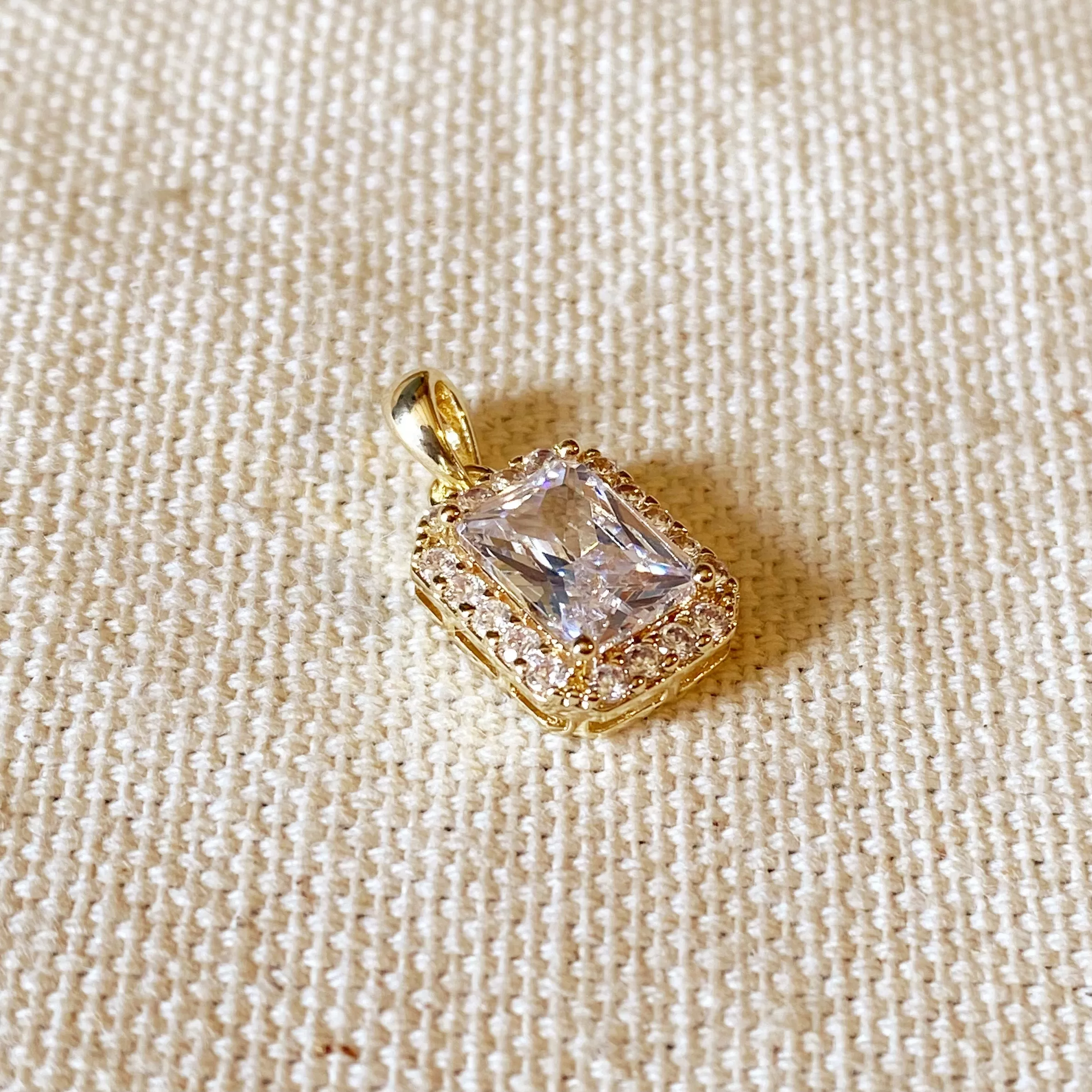 18k Gold Filled Clear Cubic Zirconia Cushion Cut Charm