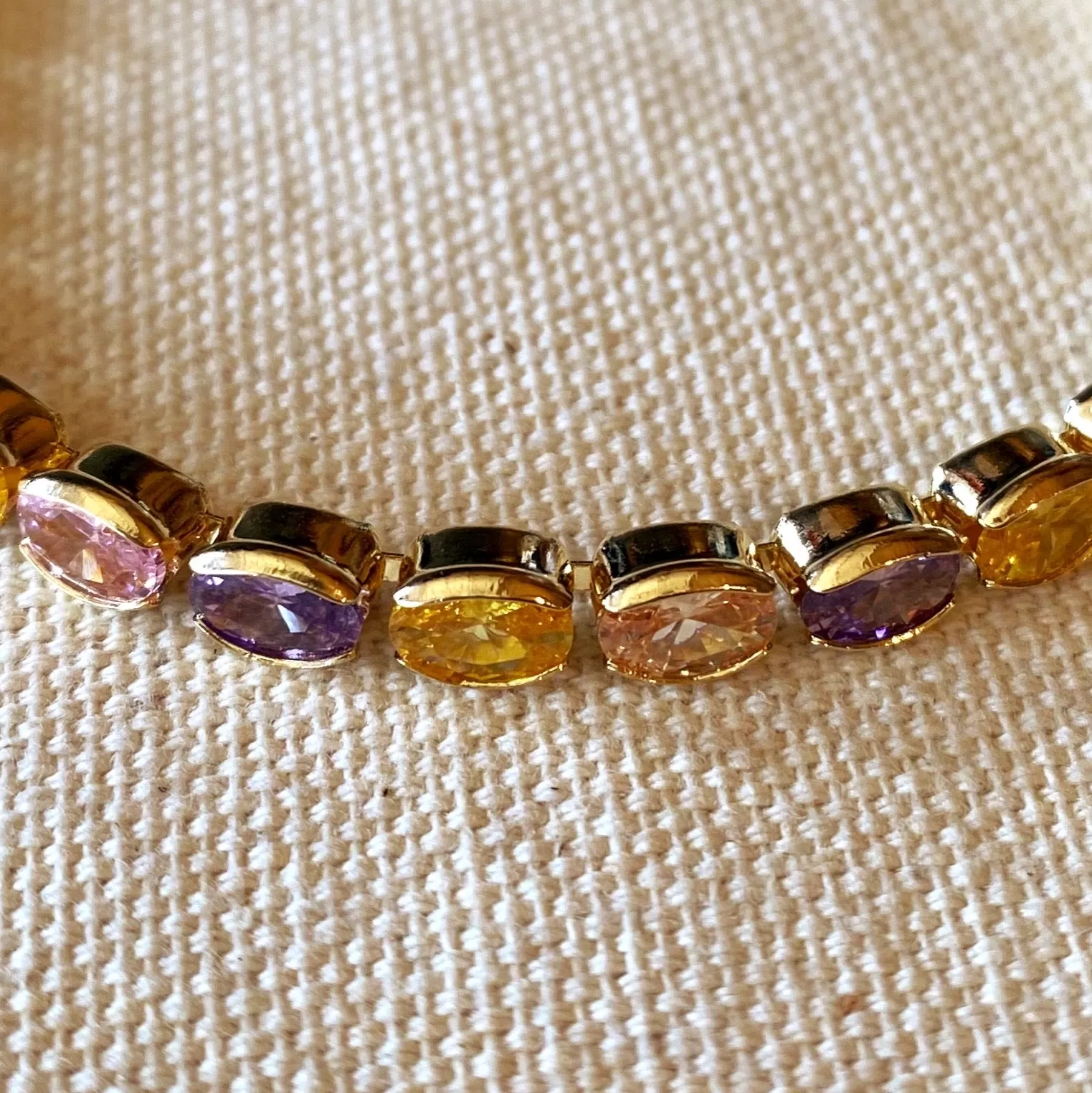 18k Gold Filled Oval Multi-Colored Cubic Zirconia Bracelet