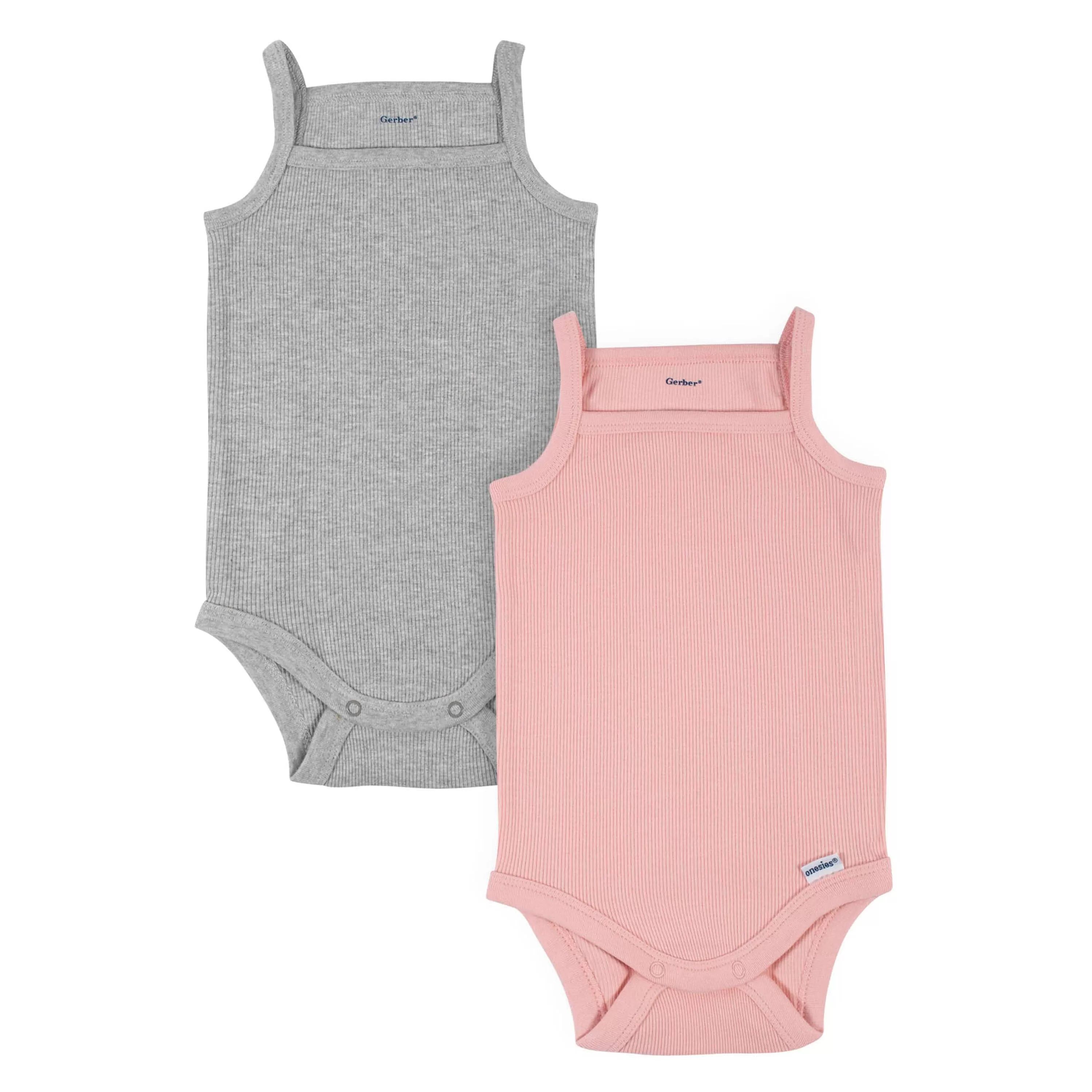 2-Pack Baby Girls Pink & Heather Grey Sleeveless Onesies Bodysuits