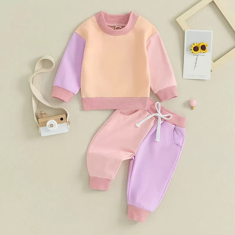 2 Pieces Set Baby Kid Girls Boys Color-blocking Hoodies Sweatshirts And Pants Wholesale 231130326