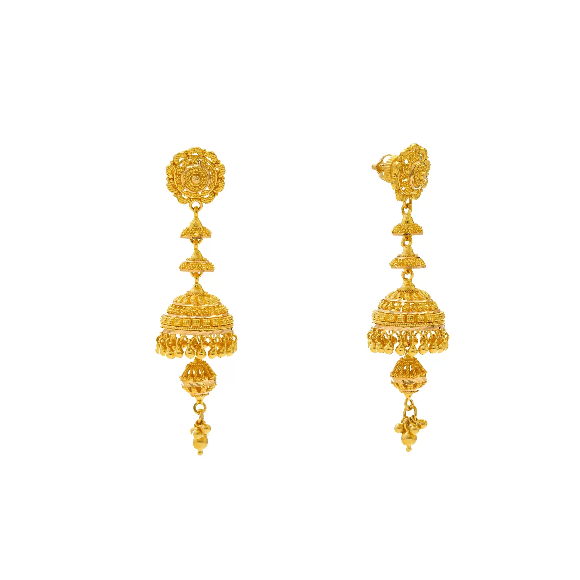 22K Yellow Gold Jhumki Earrings (16.8gm)