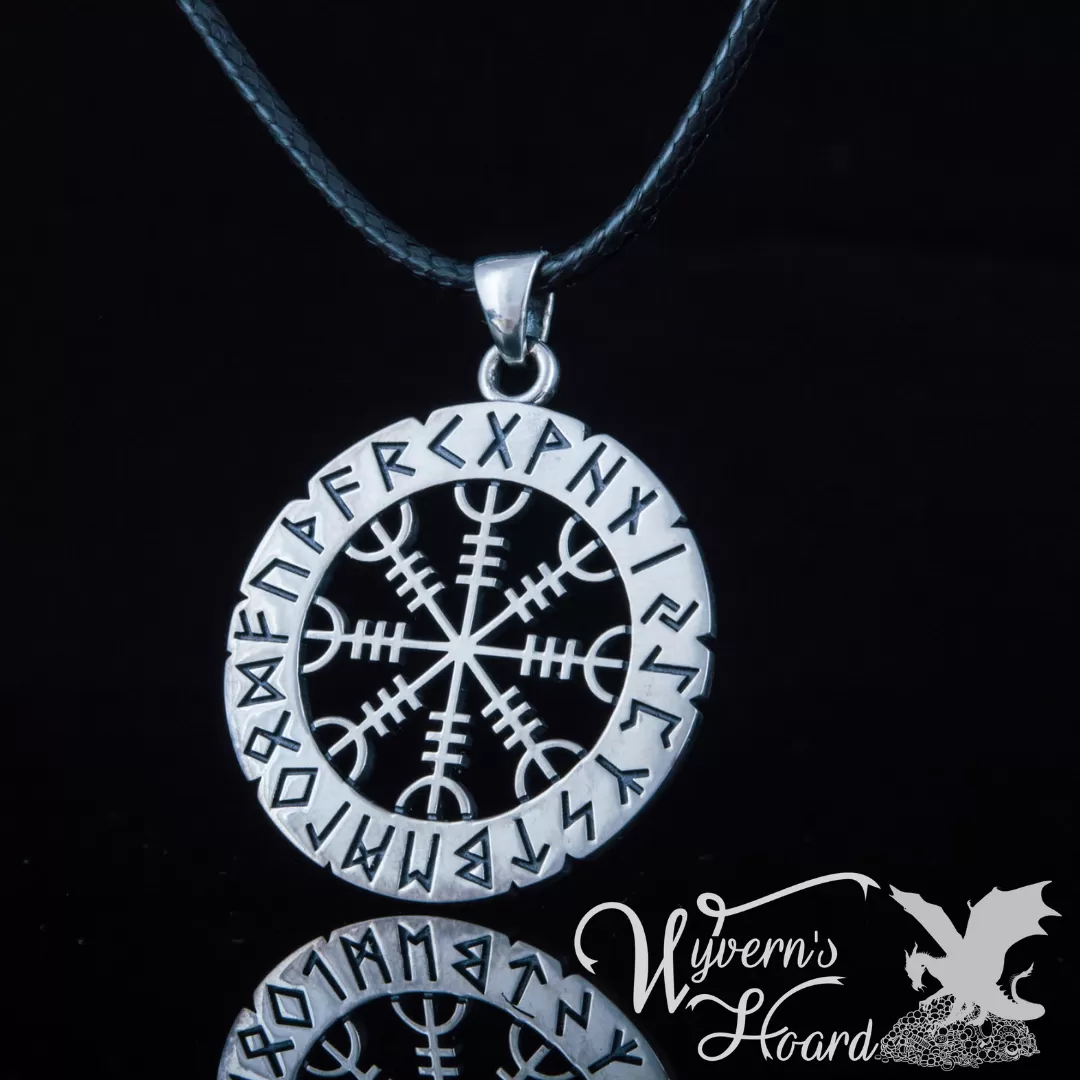 Aegishjalmr Helm of Awe with Elder Futhark Runes Necklace