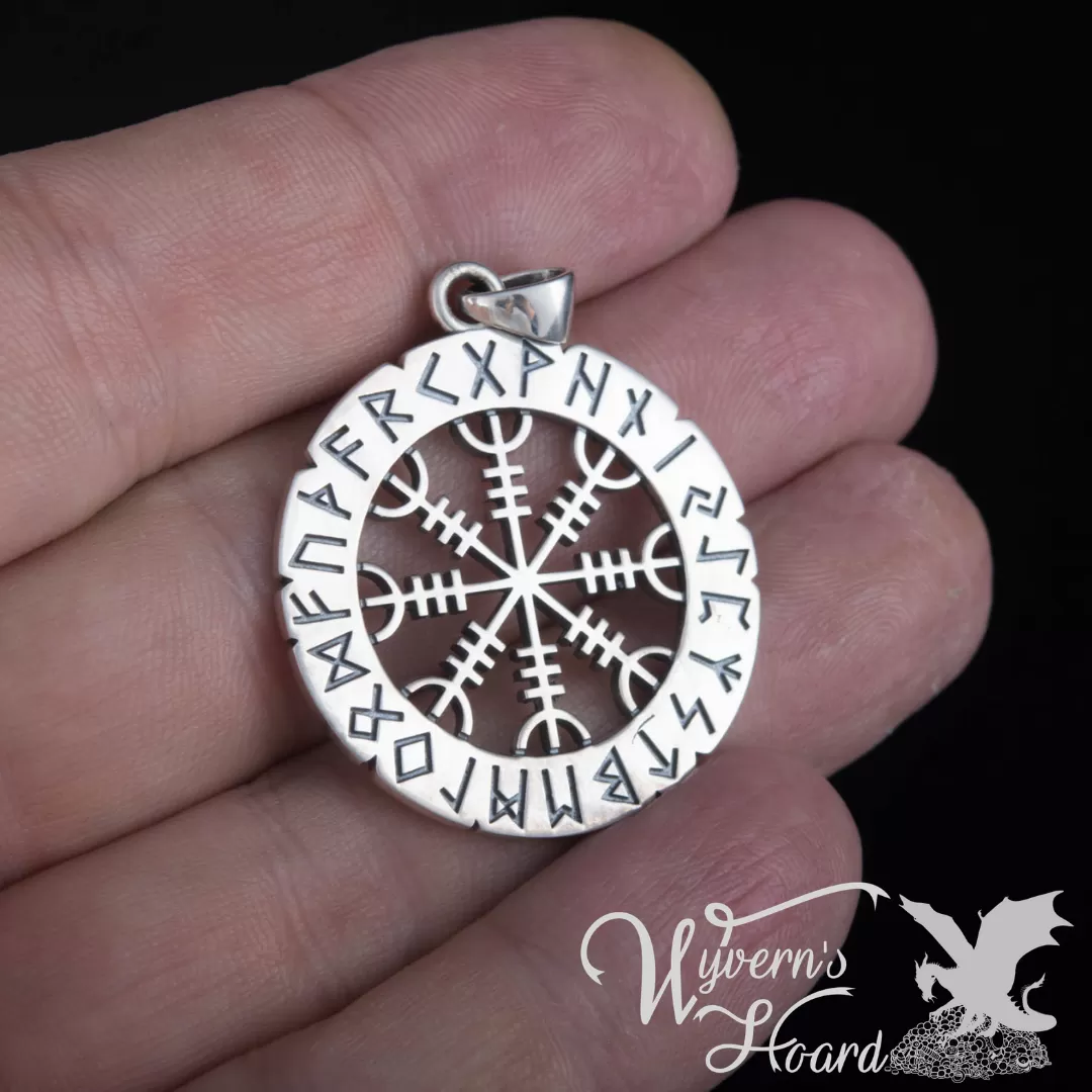 Aegishjalmr Helm of Awe with Elder Futhark Runes Necklace