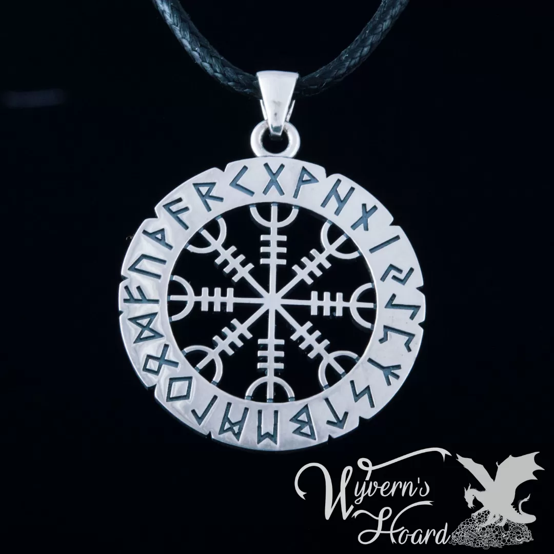 Aegishjalmr Helm of Awe with Elder Futhark Runes Necklace