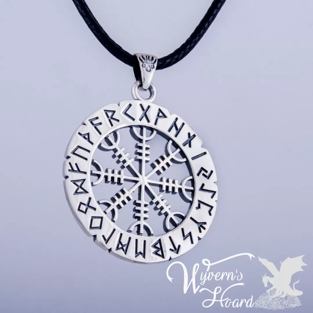 Aegishjalmr Helm of Awe with Elder Futhark Runes Necklace