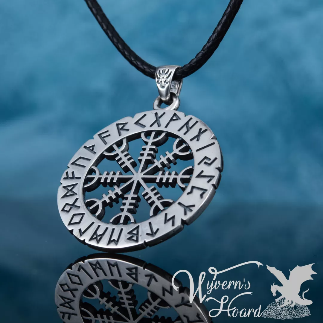 Aegishjalmr Helm of Awe with Elder Futhark Runes Necklace