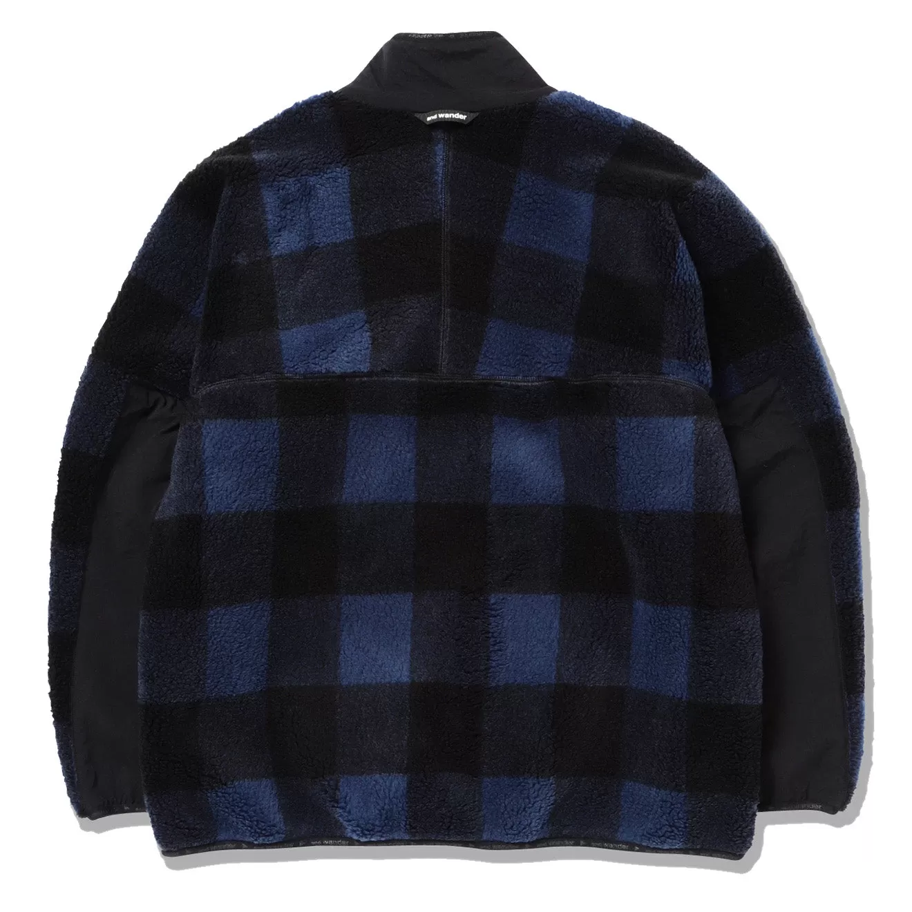 And Wander Check Boa Jacket Blue