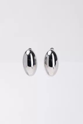 Angelina Oval Metal Clip On Earrings - Silver