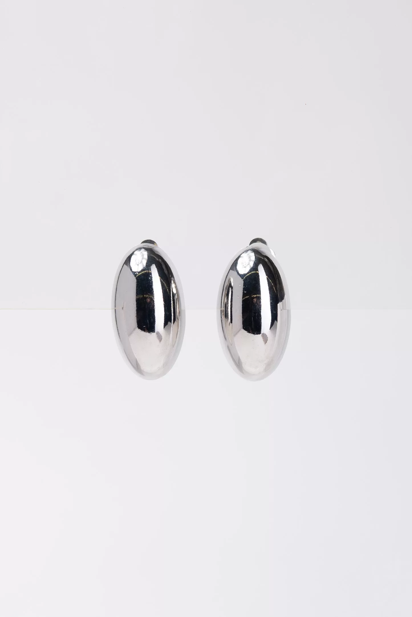 Angelina Oval Metal Clip On Earrings - Silver