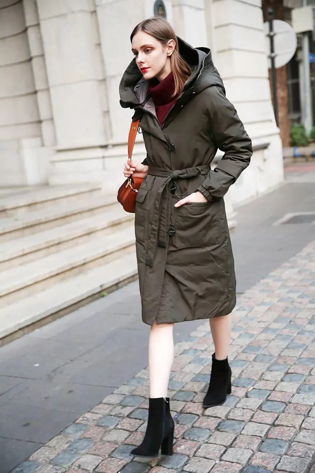 Anita Black Belted Hood Down Parka