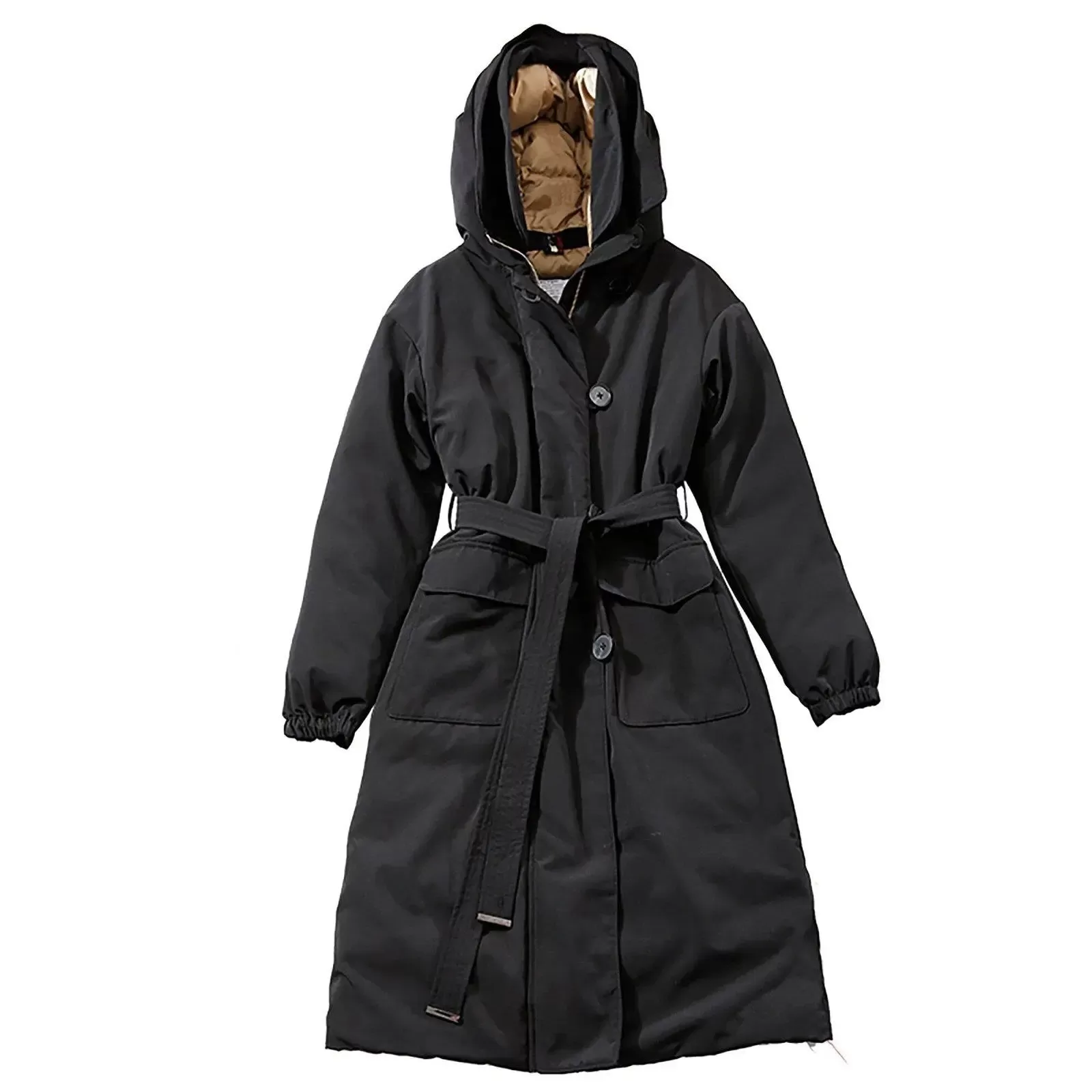 Anita Black Belted Hood Down Parka