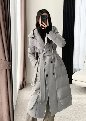 Anita Hooded Patchwork Double Breasted Down Puffer Coat