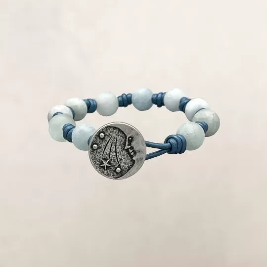 Aquamarine gemstone knotted Leather Bracelet