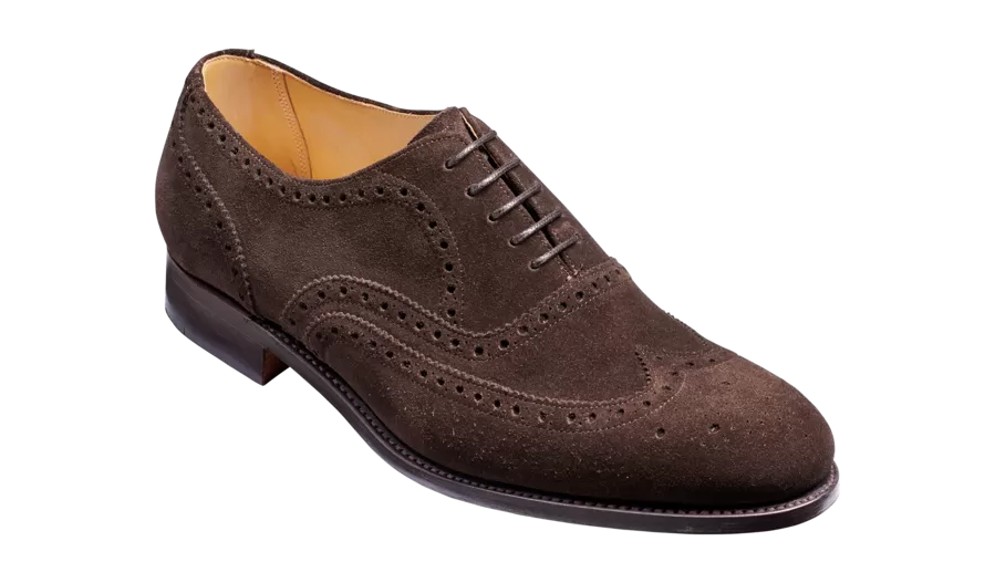 Barker Malton Full Wing Brogue Shoe- Burnt Oak Suede