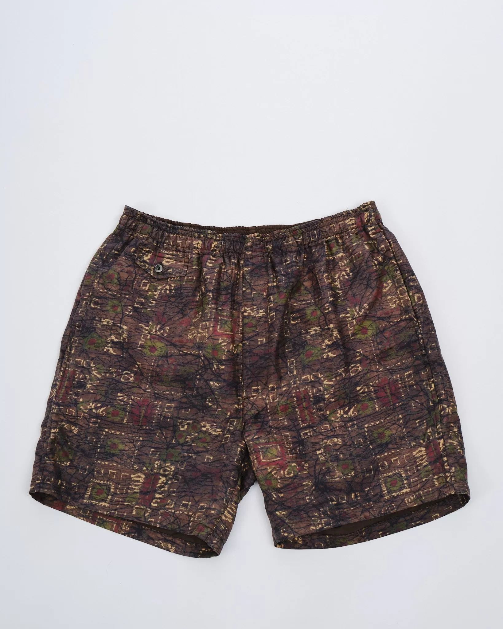 Beach Shorts Silk Batik Print Brown