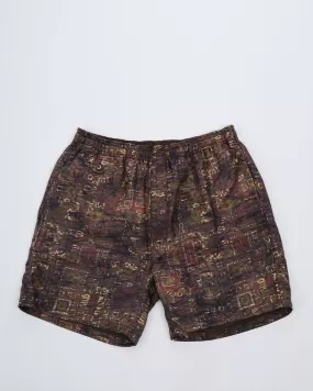 Beach Shorts Silk Batik Print Brown