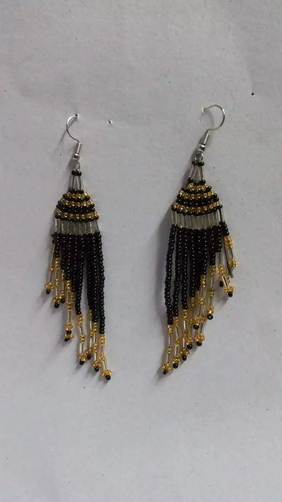 Beaded Tassel earrings, African earrings, Beaded earrings, black earrings, Boho earrings, Gift for her, Fringe earrings