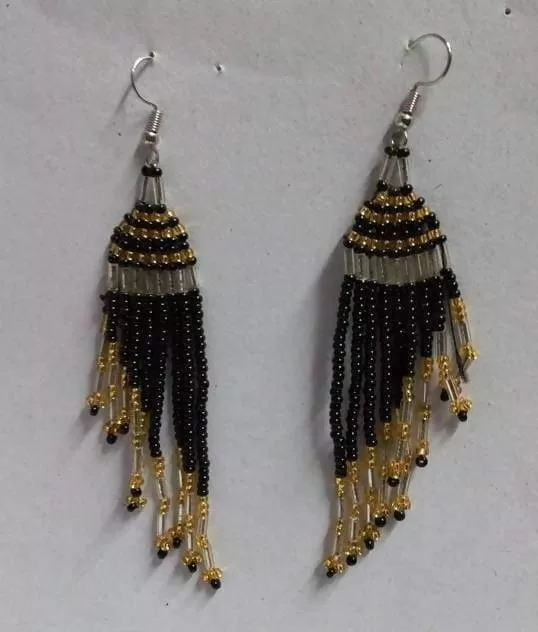 Beaded Tassel earrings, African earrings, Beaded earrings, black earrings, Boho earrings, Gift for her, Fringe earrings