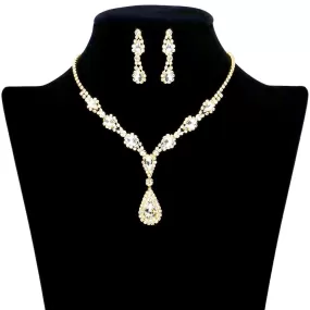 Beautiful Teardrop Stone Accented Rhinestone Necklace