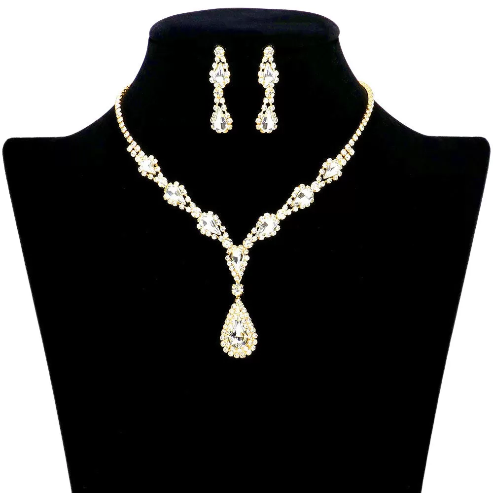 Beautiful Teardrop Stone Accented Rhinestone Necklace