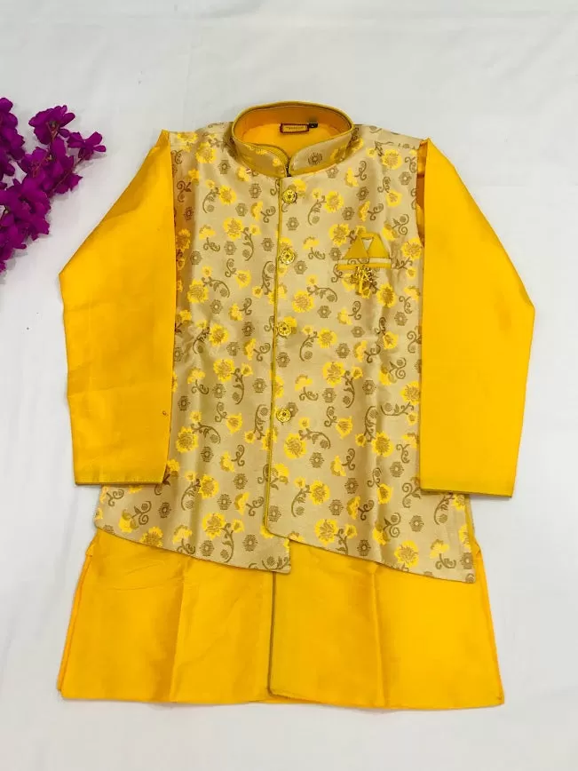 Beautiful Yellow Color Ethnic Kids Kurta Dhoti With Pajama Pant