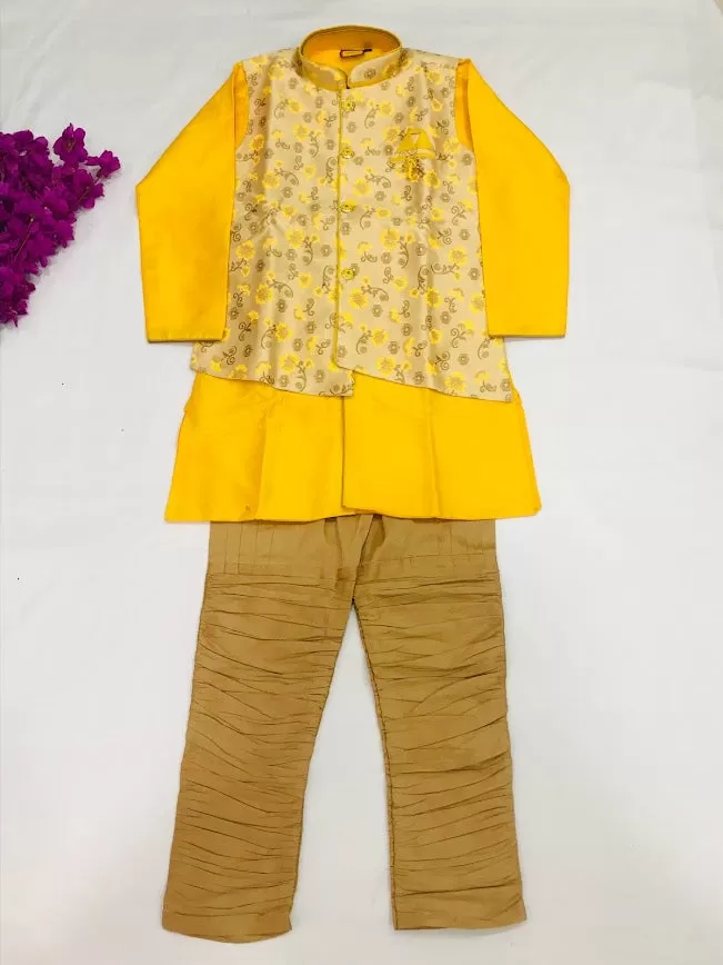 Beautiful Yellow Color Ethnic Kids Kurta Dhoti With Pajama Pant