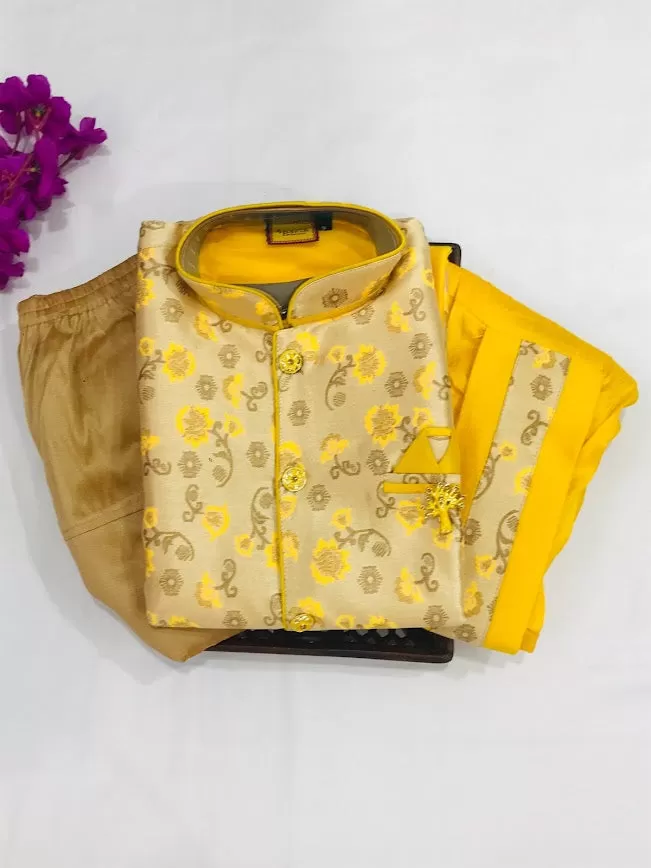 Beautiful Yellow Color Ethnic Kids Kurta Dhoti With Pajama Pant