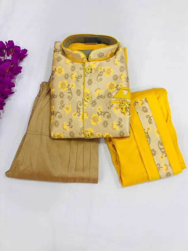 Beautiful Yellow Color Ethnic Kids Kurta Dhoti With Pajama Pant