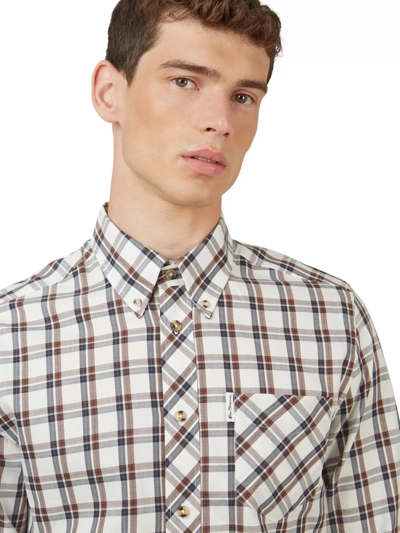 Ben Sherman Mens Grid Check Shirt Iconic 3 Finger Collar