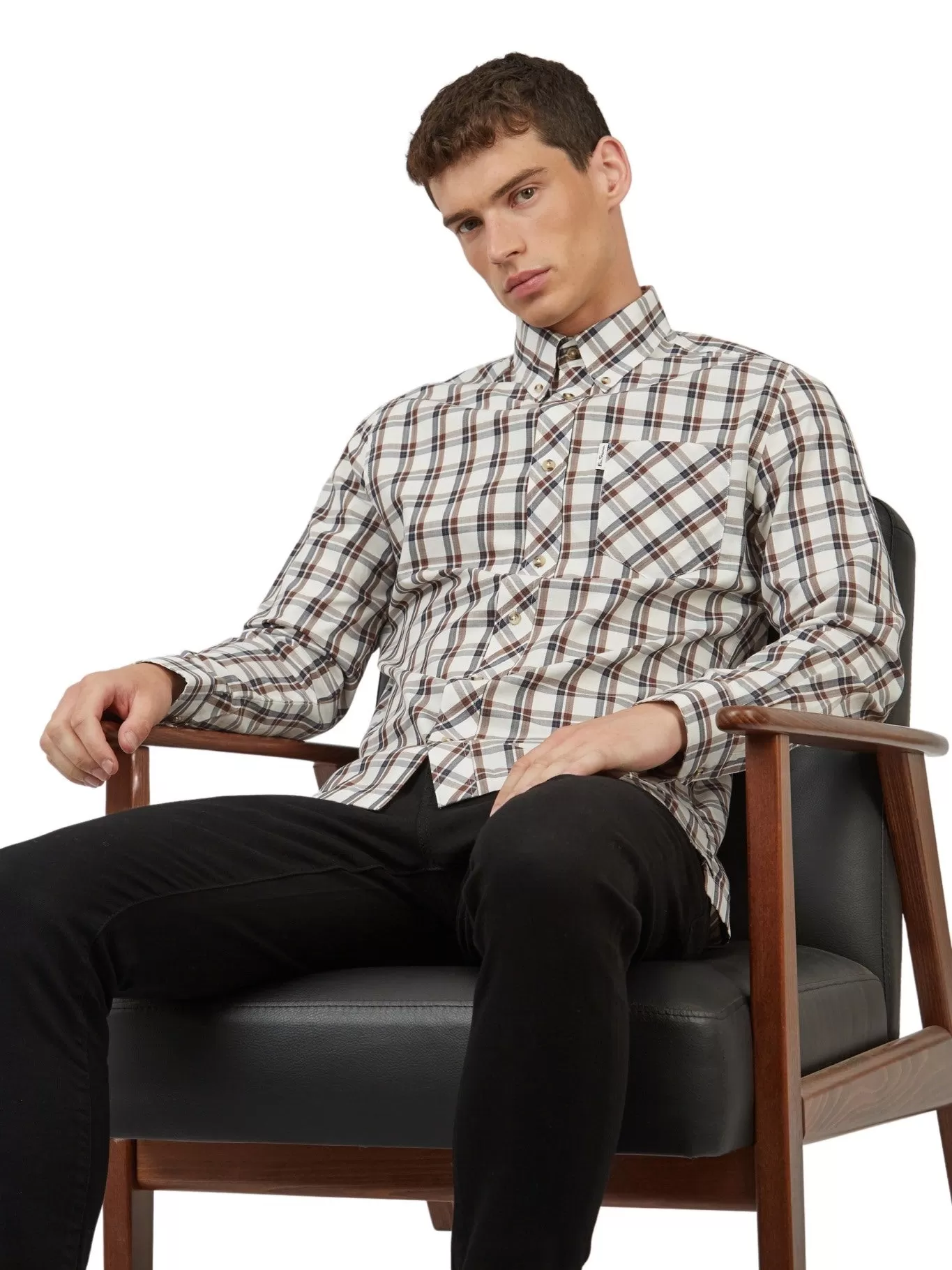 Ben Sherman Mens Grid Check Shirt Iconic 3 Finger Collar