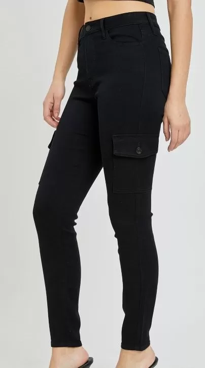 Black High Rise Cargo Skinnies