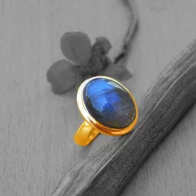 Blue Fire Labradorite gold ring, 14k yellow gold Labradorite ring