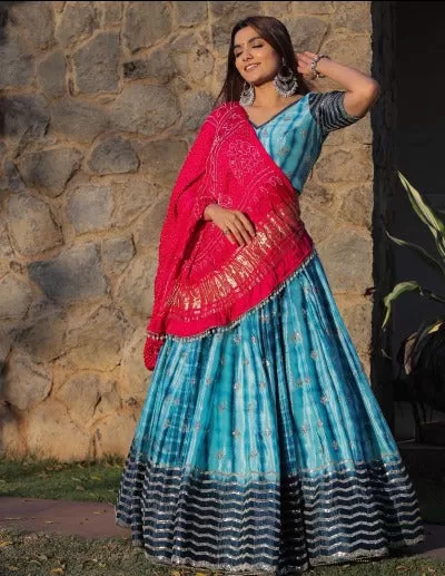 Blue Silk Festive Lehenga With Fully Stitched Choli Set