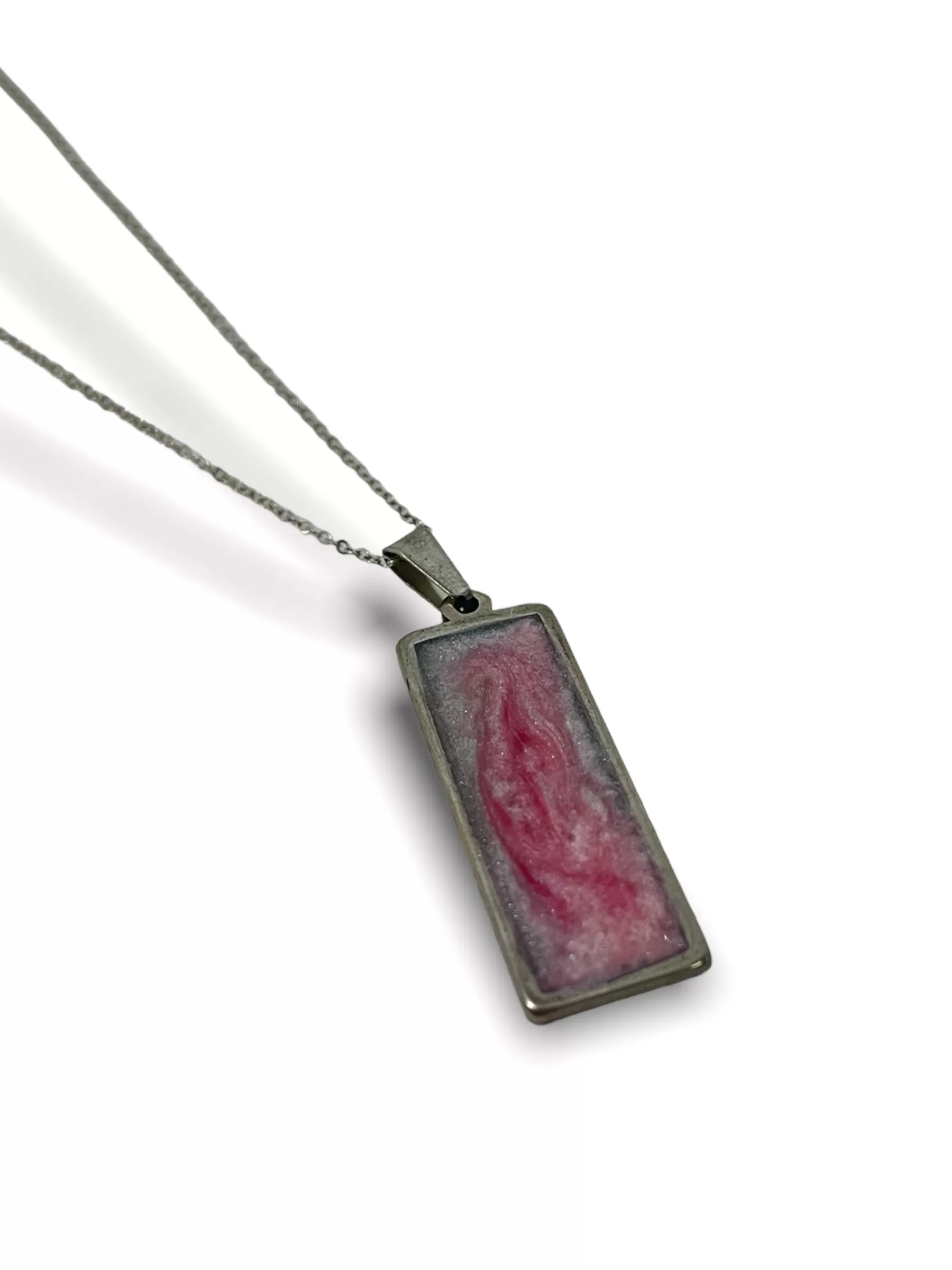 Breast Cancer Awareness Resin Rectangle Necklace