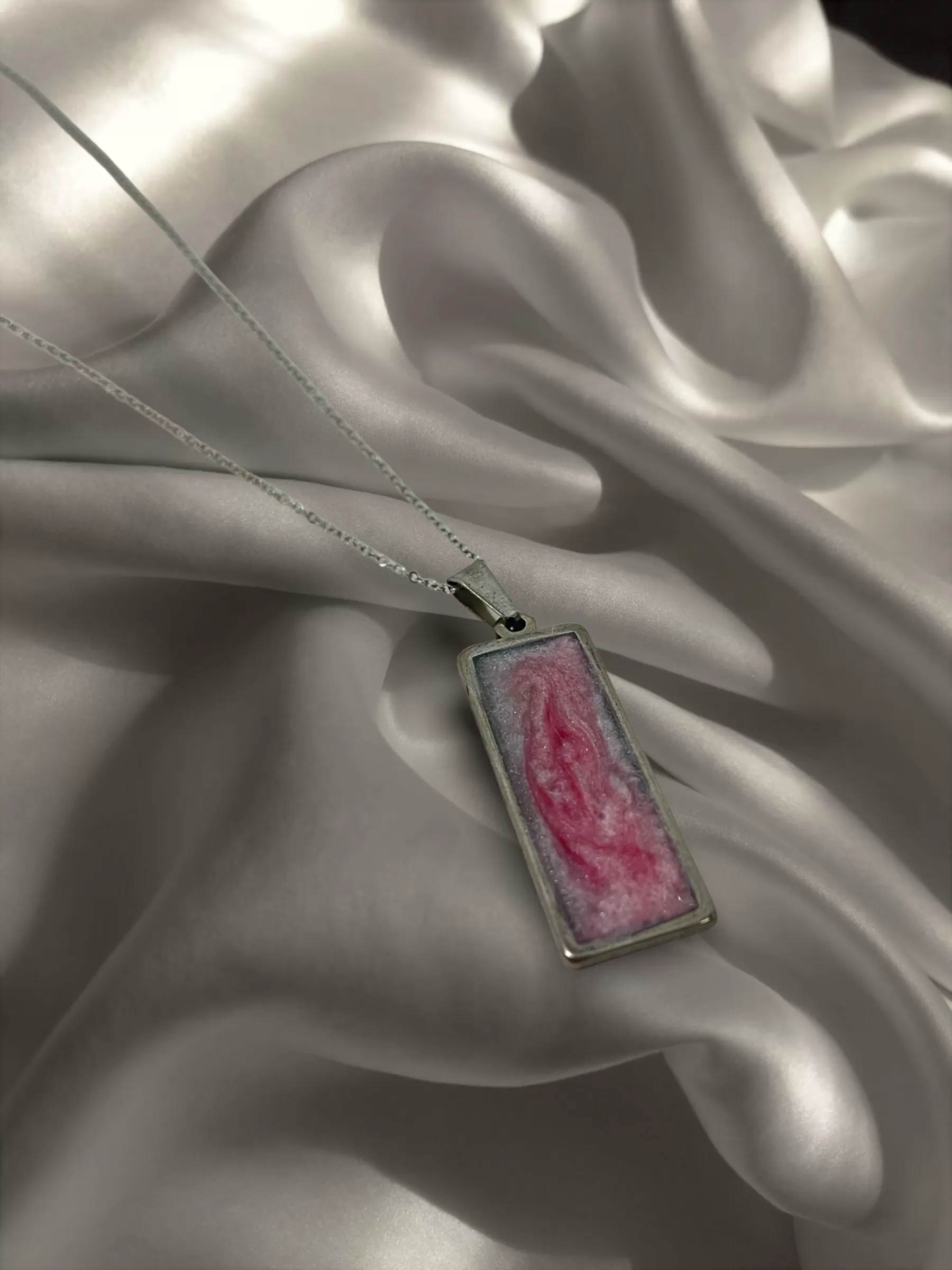 Breast Cancer Awareness Resin Rectangle Necklace