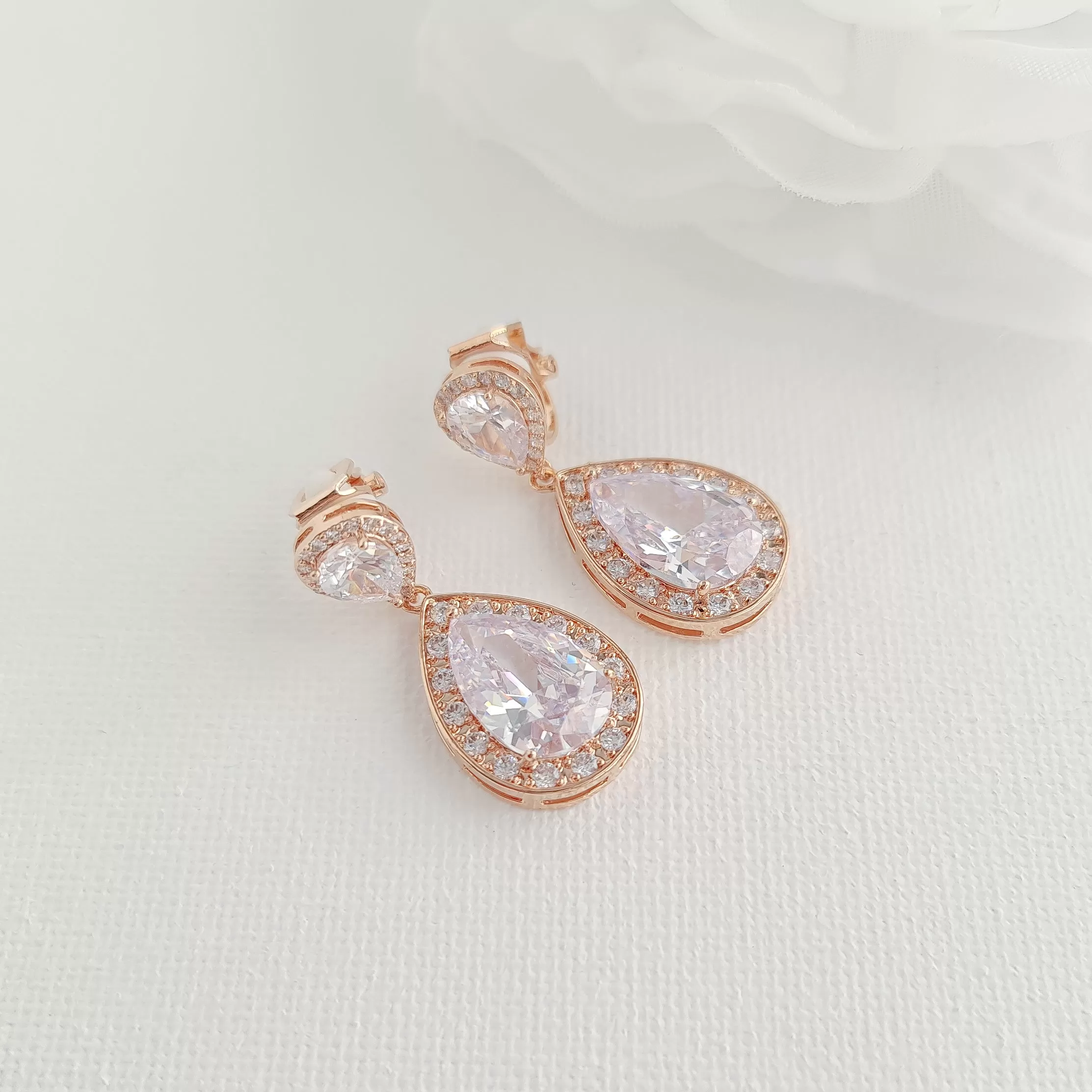 Bridal Clip On Earrings-Evelyn