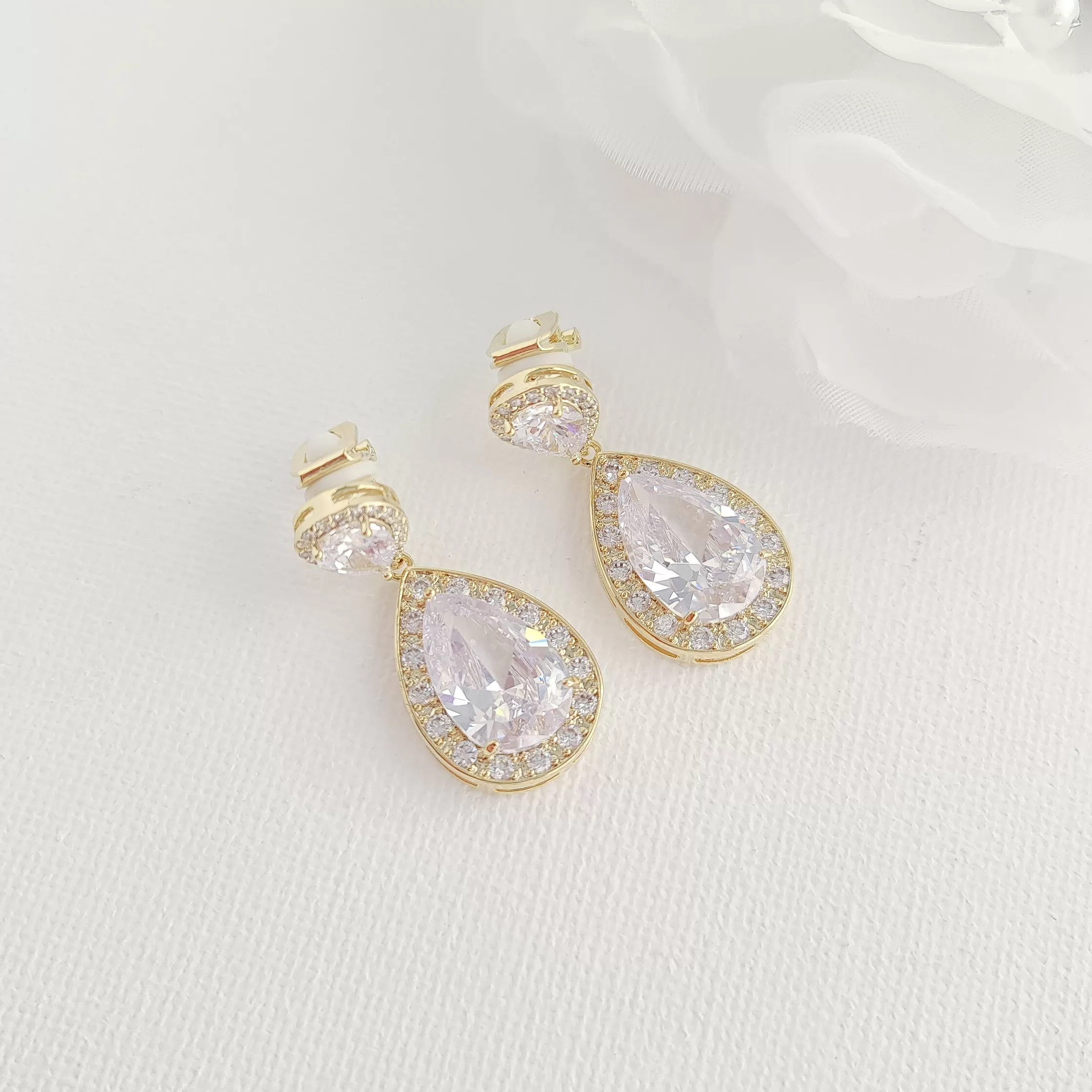 Bridal Clip On Earrings-Evelyn