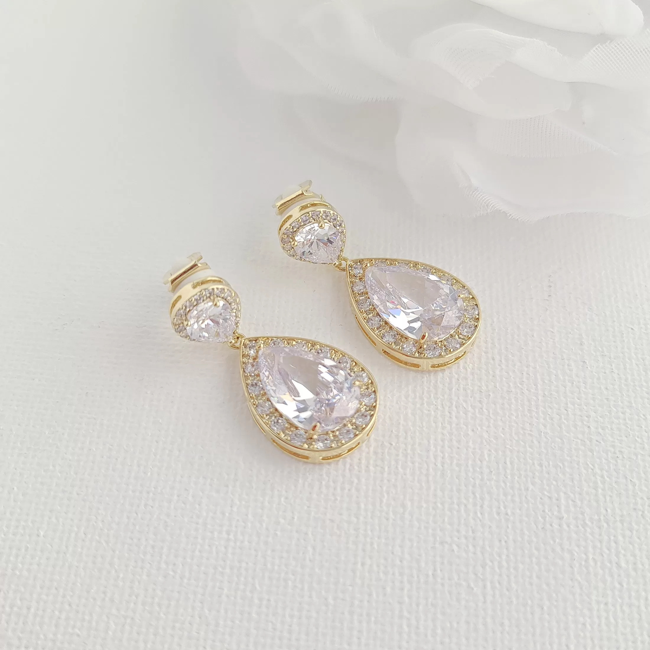 Bridal Clip On Earrings-Evelyn