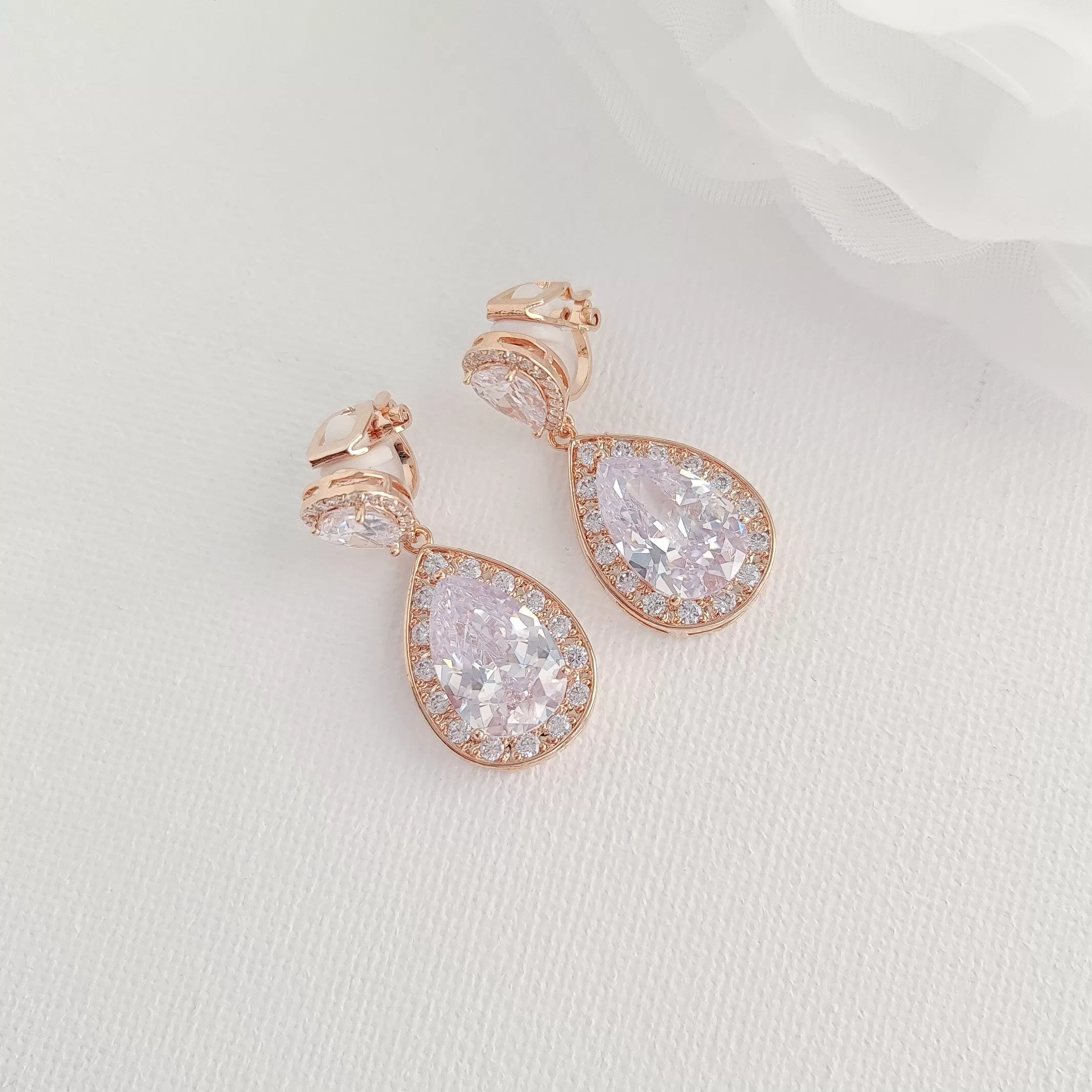 Bridal Clip On Earrings-Evelyn