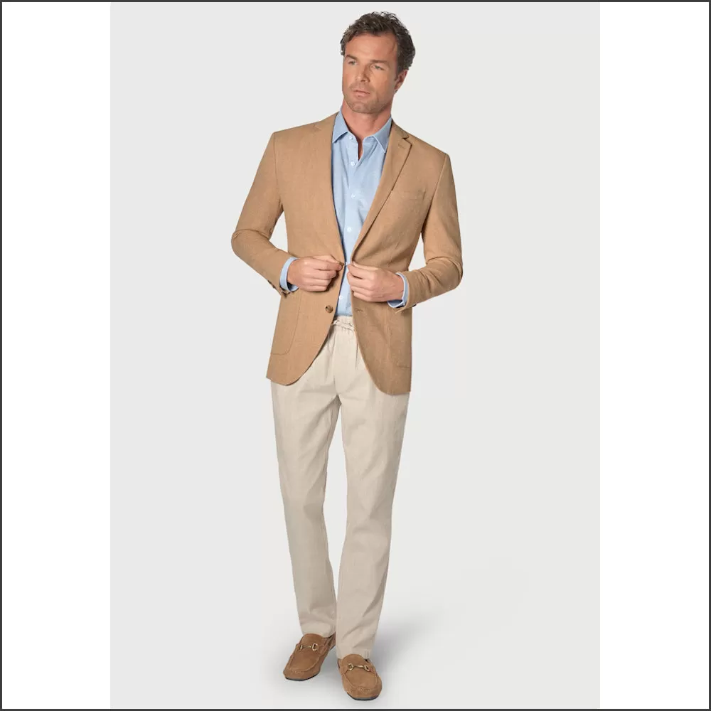 Brook Taverner Thorpe Sand Herringbone Washed Cotton Linen Unstructured Jacket**