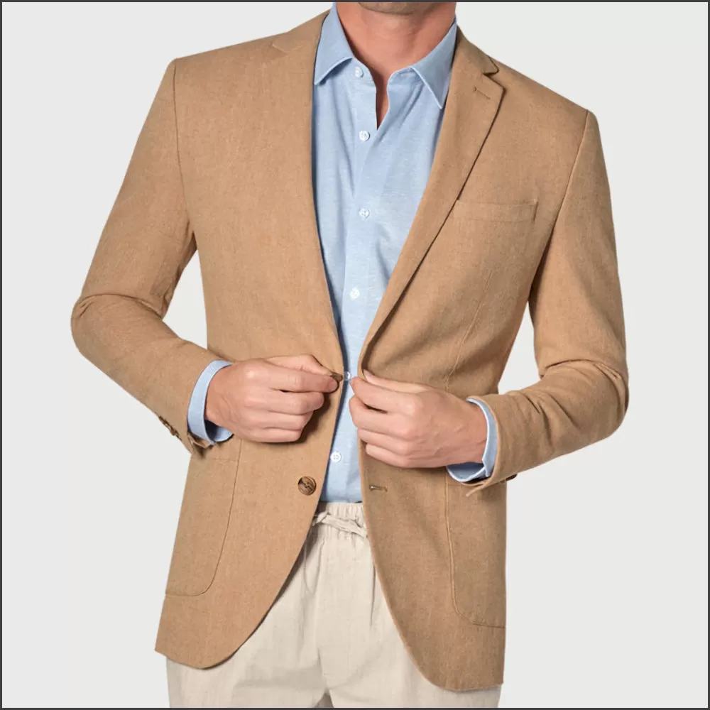 Brook Taverner Thorpe Sand Herringbone Washed Cotton Linen Unstructured Jacket**