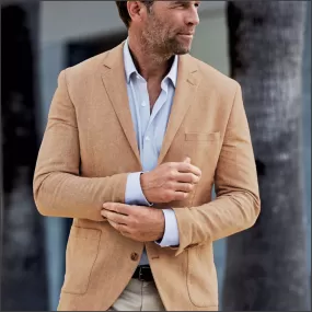 Brook Taverner Thorpe Sand Herringbone Washed Cotton Linen Unstructured Jacket**